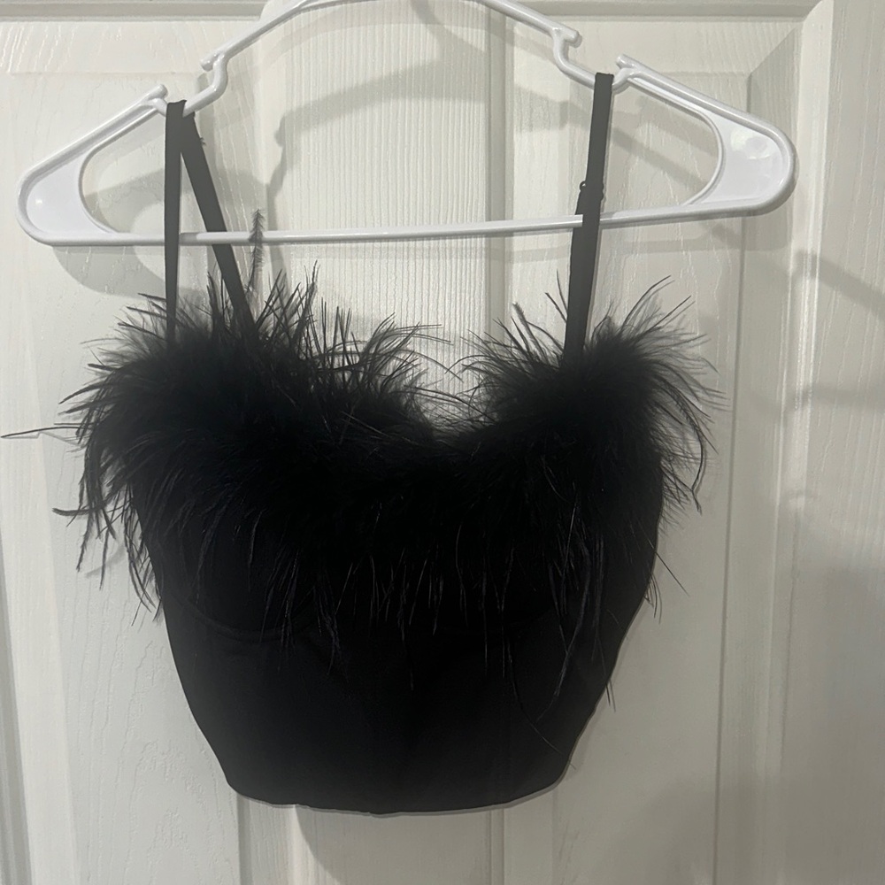 Windsor Black Feather Trim Crop Top